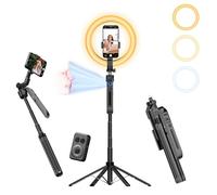 Auto Face Tracking Self Stick Tripod for iPhone with 10" Ring Light Hands-Free 360°Adjustable 70.9 Inch Smart Phone Stand with Wireless Remote for Content Creator Vlog Video Recording
