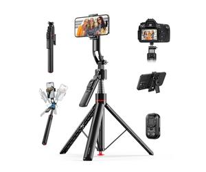 Auto Face Tracking Selfie Stick Tripod by MMOBIEL - 360° Ai Stand with Gesture Control, Bluetooth 5.4 & Snap-Out Remote - 1.76m Extendable, Auto Pop-Open Tripod for iPhone, Android, GoPro, Camera
