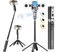 Auto Face Tracking Selfie Stick Tripod for iPhone，360 Rotation That Follows Face and Movement (2Ring Light 3in1 Stand)