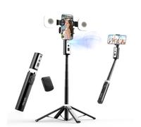 Auto Face Tracking Selfie Stick Tripod for iPhone，360 Rotation That Follows Face and Movement (2Ring Light 3in1 Stand)