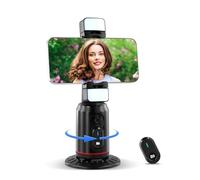 Auto Face Tracking Tripod, 360° Rotating Auto Tracking Phone Stand with LED Light, Gesture Control and Remote Control, Face Body Phone Tracking Tripod for Live Vlog Streaming Video