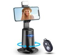 Auto Face Tracking Tripod 360° Rotating Cell Phone Photo and Video Kits Stand, No App, Camera Stand with Remote and Gesture Control, Rechargeable Smart Shooting Stand for Live Recording Tiktok（Black）