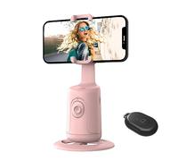 Auto Face Tracking Tripod, 360° Rotation Face Body Phone Camera Mount Smart Shooting Phone Tracking Holder with Remote,No App, Gesture Control,Smart Shooting Holder for Vlog, Streaming,Tiktok-Pink