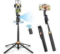 Auto Face Tracking Tripod 360°Rotation Rechargeable Phone Tripod Stand 70" Extendable Smart Shooting Phone Stand with Remote and Gesture Control, No App, for iPhone Vlog Live Video Recording.