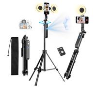 Auto Face Tracking Tripod 360° Rotation with Light, No App, 70.9" Motion Sensor Phone Tripod Stand-RGB
