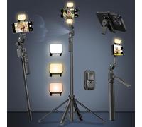 Auto Face Tracking Tripod for iPhone Android with 63” Light Selfie Stick Stand Follows Your Movement 360° Phone Camera Tripod with Wireless Remote for Content Creator Vlog Live Stream Video Recording