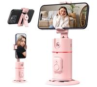Auto Face Tracking Tripod, QIRITA 360° Rotation Face & Body Tracking Phone Holder with Remote, No App Required, Rechargeable Phone Gimbal Stabilizer for Phone/Tiktok/Vlog/LiveStreaming(Pink)