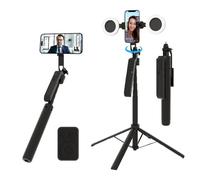 Auto Face Tracking Tripod with Gesture Control & Motion Sensor, 70.9" Extendable 360° Phone Tripod Stand with Light, No App,for TikTok/Vlog/Live Stream/Video Recording (Black with 4 Accessories)