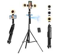 Auto Face Tracking Tripod with Light, Vlogging Kit for iPhone, Gesture/Remote/360° Rotation Phone Stand,71" Selfie Stick for Live Streaming/YouTube Starter/Video Recording, Content Creator Essentials