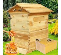 Auto-Flow Bee Hive Set - 7-Frame Food-Grade Cedar Wood Beehive with Key Switch, Waterproof Viewing Window, Auto Honey Collection for Beekeeping