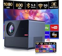 [Auto Focus/4K Support] FHD 1080P Projector 800 ANSI Cube Max 5G WiFi Bluetooth Outdoor Full-Sealed Enclosure Smart Home Movie Cinema Sports Game Karaoke Ready 20W Bass ZOOM Work w/ iOS Andrioid Cast