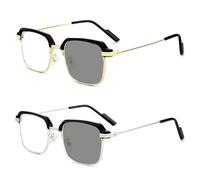 Auto Focus Glasses, 2pcs Smart Auto Focus Reading Glasses, Light-Sensitive Color-Changing, Blue Light Blocking, Semi-Rimmed, Silver & Gold Frames ;1