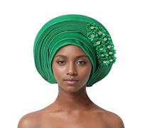 Auto Gele African Head Tie of Nigeria - Handmade Beaded Headwrap with Sequin Layers Elegant Turban Hat for Wedding Party Church Nigerian Women’s Fashion Accessory