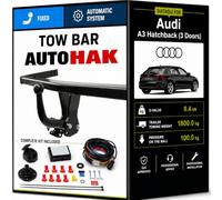 AUTO-HAK Fixed Trailer Hitch for Audi A3 Hatchback 3 Doors (8P) 2003-2008 | Complete Kit with 13 Pin Electrical Installation | E20 Approved | Towing Capacity 1800 kg | Ref. K44