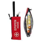 Auto-Injector Carry Case, Insulated Pen Holder with Carabiner, Red, 1 Pack | 2-pen capacity, thermal foil lining, water-resistant outer layer, red colour, 23.5 × 10 × 1 cm, metal carabiner