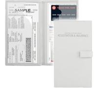 Auto Insurance and Registration Card Holder - Vehicle Glove Box Document Organizer - Car Essential Paperwork Holder for DMV, AAA, Contact Information Cards - Premium PU Leather Wallet Case - White