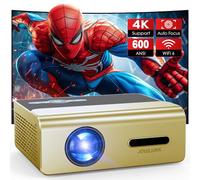 [Auto Keystone] 4K Projector with Wifi and Bluetooth, 600 ANSI Outdoor Projector with Electric Focus, Native 1080p Movie Projector for iOS/Android/TV Stick/HDMI/USB/Laptop/PS5