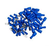 Auto Marine Wire Terminals 100pcs Male Female for spade Auto | 100-piece mixed kit, 50 male and 50 female, 15A max current, blue PVC insulation, easy wire crimping