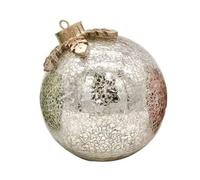 Auto-Off LED Christmas Globe with 6" Cracked Glass Tabletop Decor, Metal Snowflake Accent & Timer Christmas Light Ball