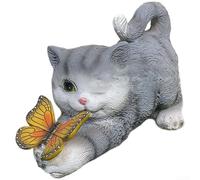 Auto-On Solar Cat Figure with Butterfly for Night(Gray Kitten)