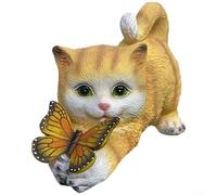 Auto-On Solar Cat Figure with Butterfly for Night(Yellow Kitten)