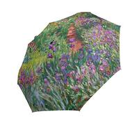 Auto Open Close Umbrella, Iris Garden At Giverny Monet Folding Travel Umbrellas for Rain and Sun