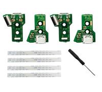 Auto-plaza 4 Sets Interface Board Compatible with PS4 Pro Slim Wireless Controller Replacement Charging Port Assembly (JDS-040 and 12 Pin Ribbon Cable)