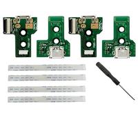 Auto-plaza 4 Sets Interface Board Compatible with PS4 Pro Slim Wireless Controller Replacement Charging Port Assembly (JDS-030 and 12 Pin Ribbon Cable)