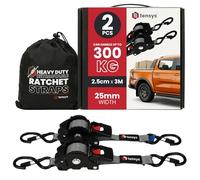 Auto Retract Ratchet Straps Heavy Duty - 300kg Max Break Capacity Self Retracting Tie Down Strap Set with Hooks Cushioned Grips for Cargo Trailer Motorcycle Luggage, Grey, 2 Pack, 2.5mm x 3m