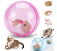 Auto-Rolling Ball with Mouse Hands-Free Play for Indoor Cats, 2026 Self-Rolling Interactive Cat Toy Ball with Realistic Plush Animal Inside, 360° Spin Smart Obstacle Avoidance for Cats，Pink, Mouse-B