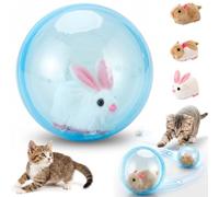 Auto-Rolling Ball with Mouse Hands-Free Play for Indoor Cats, 2026 Self-Rolling Interactive Cat Toy Ball with Realistic Plush Animal Inside, 360° Spin Smart Obstacle Avoidance for Cats，Blue, Rabit