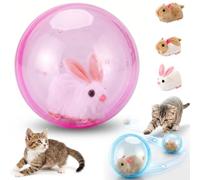 Auto-Rolling Ball with Mouse Hands-Free Play for Indoor Cats, 2026 Self-Rolling Interactive Cat Toy Ball with Realistic Plush Animal Inside, 360° Spin Smart Obstacle Avoidance for Cats，Pink, Rabit