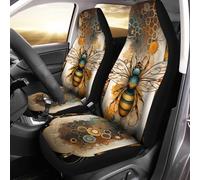 Auto Seat Cover Blue Yellow Bees Gradient Hexagonal Plaid Front Seats Protector Water Resistant Protector Easy Clean Front Car Seats Covers For Van Drive Suv 52X138 CM