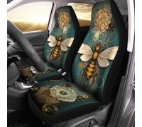 Auto Seat Cover Yellow Black Bees Blue Boho Flowers Vehicle Seat Cover Easy Clean Protector Breathable Front Seats Protector For Suv Van Drive 52X138 CM
