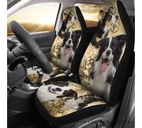 Auto Seat Covers Border Collie Dog Gold Flower Pattern Car Bucket Seats Cover Universal Sedans Bucket Seats Covers Colorful Car Back Bucket Protectors For Trucks Suv Sedan 52X138 CM