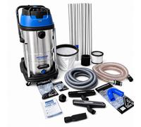 Auto Silicone Hoses Gutter Vacuum Cleaner Kit 3000W 100L Wet Dry Vac 7.5M Aluminium Pole Triple Motor Stainless Tank 5M Hose Blue