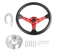 Auto Sport Drifting Steering Wheels 350mm 14inch With Adapter Plate 70mm PCD Paddle Shifter(Red with Silver)