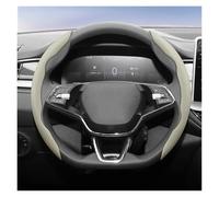 Auto Steering Wheel Cover Suitable Breathable Holes Leather Steering Wheel Cover Segmented For SKODA For Elroq Enyaq Coupe Fabia Scala Superb Octavia Combi(Beige D-Shaped 2PC)