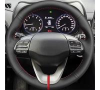Auto Steering Wheel Protector For Hyundai For Veloster 2019 I30 2017 2018 2019 For Elantra 2019 DIY Hand-stitched Black Artificial Leather Car Steering Wheel Cover(Red Blue Thread)