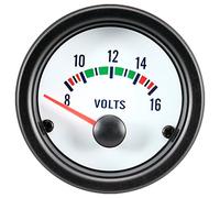 AUTO-STYLE Performance Instrument White Voltmeter Gauge 8-16 Volt 52mm