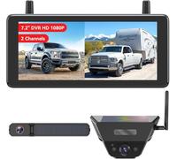 AUTO-VOX Solar Wireless Reversing Camera System with Two Cameras (License Plate & Portable): 7.2” 1080P HD Dual Channel Monitor, IP69K Waterproof Reverse Camera for Motorhome, Camper, Trailer,Van