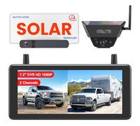 AUTO-VOX Solar Wireless Reversing Camera System with Two Cameras (License Plate & Portable): 7.2” 1080P HD Dual Channel Monitor, IP69K Waterproof Reverse Camera for Motorhome, Camper, Trailer,Van