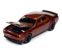 Auto world Modern Muscle 2021 Dodge Challenger SRT Super Stock 1:64 Scale Die-Cast Metal Car, Opening Hood, Rubber Tires