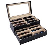 AUTOARK Leather 12 Piece Eyeglasses Storage and Sunglass Glasses Display Drawer Lockable Case Organizer,Black,AAWU-026
