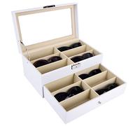 AUTOARK Leather 12 Piece Eyeglasses Storage and Sunglass Glasses Display Drawer Lockable Case Organizer,White,AWU-053