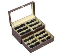 AUTOARK Leather 12 Piece Eyeglasses Storage and Sunglass Glasses Display Drawer Lockable Case Organizer,Brown,AW-129