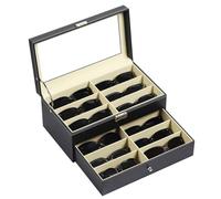 AUTOARK Leather 12 Piece Eyeglasses Storage and Sunglass Glasses Display Drawer Lockable Case Organizer,Black,AW-023