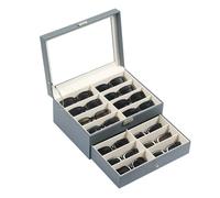AUTOARK Leather 16 Piece Eyeglasses Storage and Sunglass Glasses Display Drawer Lockable Case Organizer,Light Blue,MKAW232