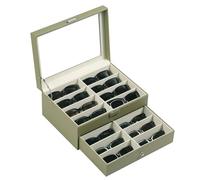 AUTOARK Leather 16 Piece Eyeglasses Storage and Sunglass Glasses Display Drawer Lockable Case Organizer,Light Green,MKAW230