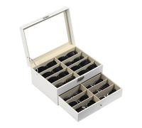 AUTOARK Leather 16 Piece Eyeglasses Storage and Sunglass Glasses Display Drawer Lockable Case Organizer,White,AW-151
